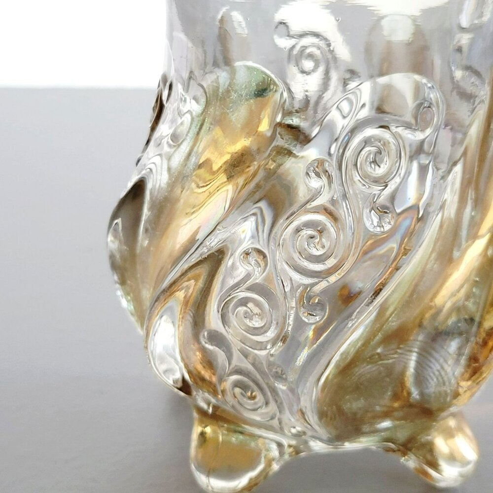 Antique EAPG Fostoria Wedding Bells Footed Creamer Clear & Gold USA c1900-03 - Picture 3 of 11